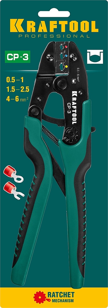 KRAFTOOL  CP-3, 0.5 - 6 мм2, для изолированных наконечников и соединительных муфт, пресс-клещи (45461-3) 45461-3