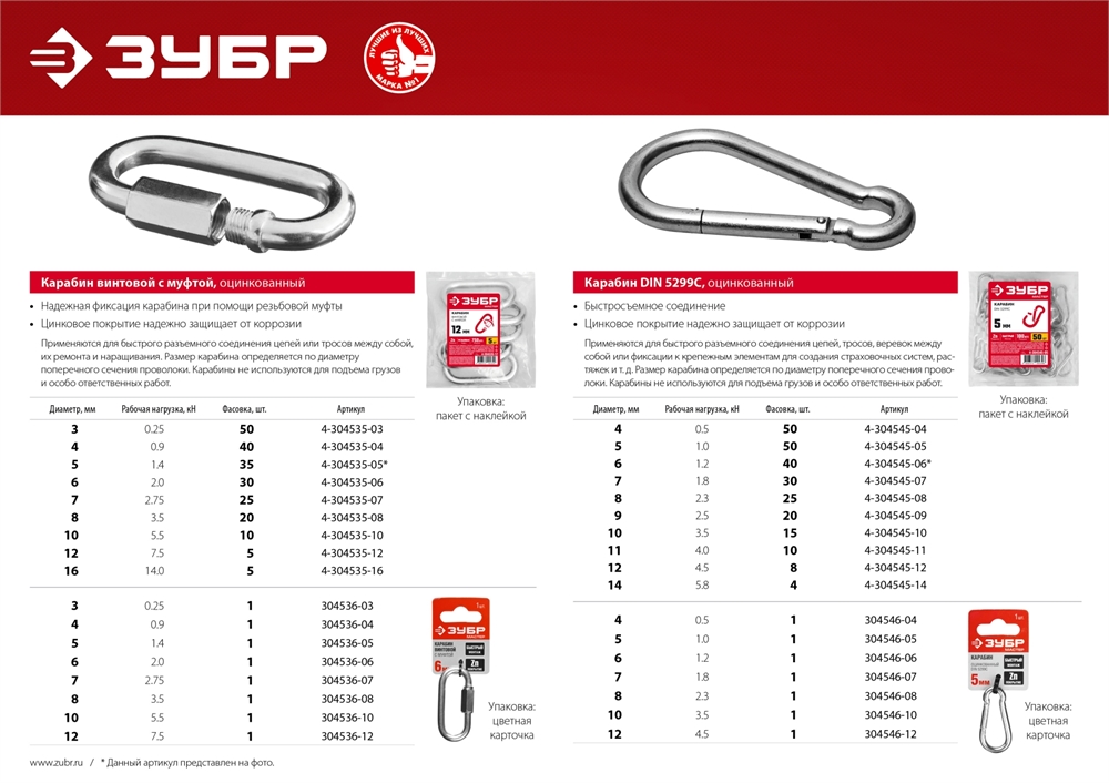 ЗУБР  DIN 5299C, 8 мм, 25 шт, быстросъемный карабин (4-304545-08) 4-304545-08