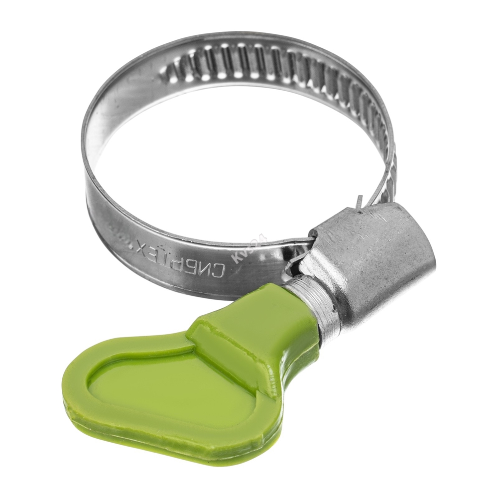 Хомут обжимной червячный сталь 16-27мм с пластиковой ручкой Kvs 108456