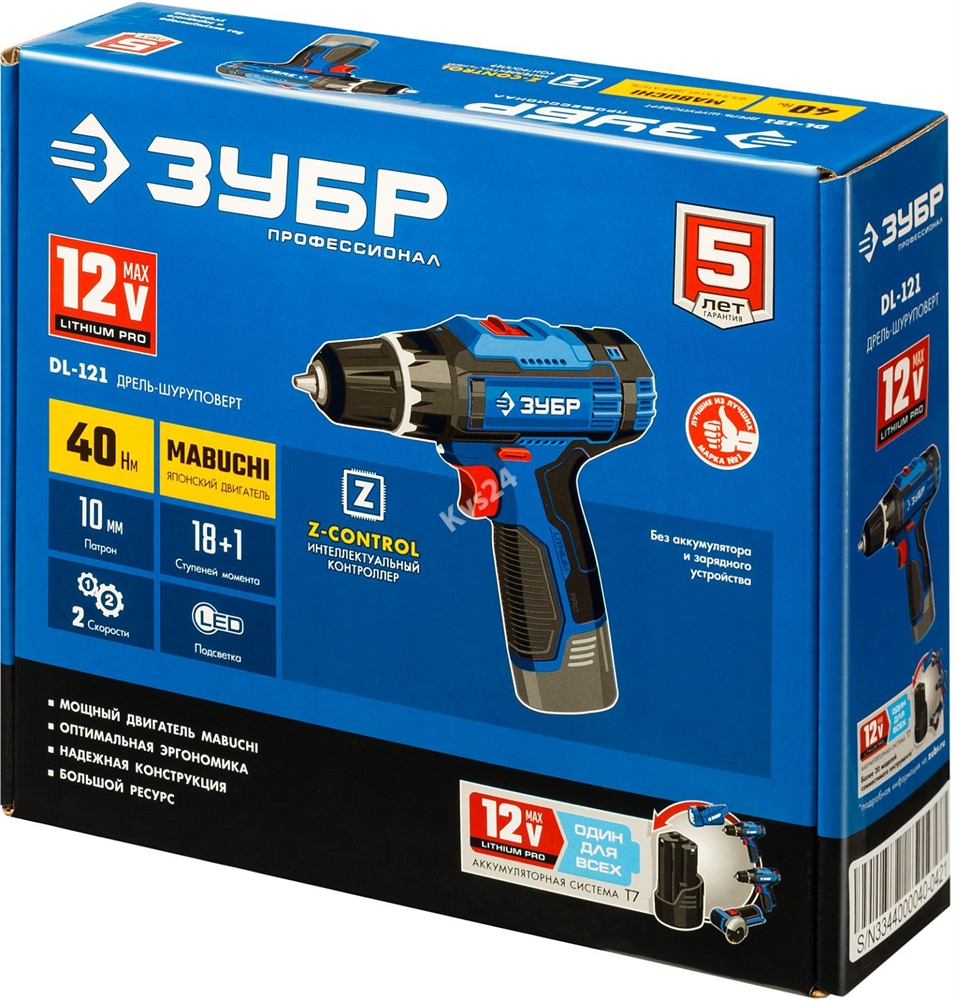 ЗУБР  Т7, 12 В, 40 Н·м, без АКБ, дрель-шуруповерт, Профессионал (DL-121) DL-121
