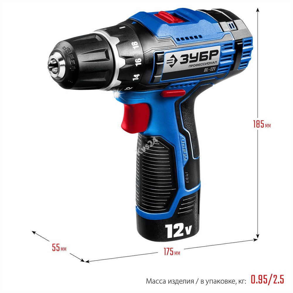 ЗУБР  Т7, 12 В, 40 Н·м, 2 АКБ (2 А·ч), дрель-шуруповерт + LED фонарь, кейс, Профессионал (DL-121-22) DL-121-22F