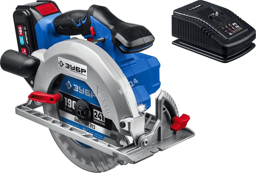 ЗУБР  Т7, 20 В, d190 мм, 1 АКБ (4 А·ч), бесщеточная пила циркулярная, Профессионал (CPB-190-41) CPB-190-41