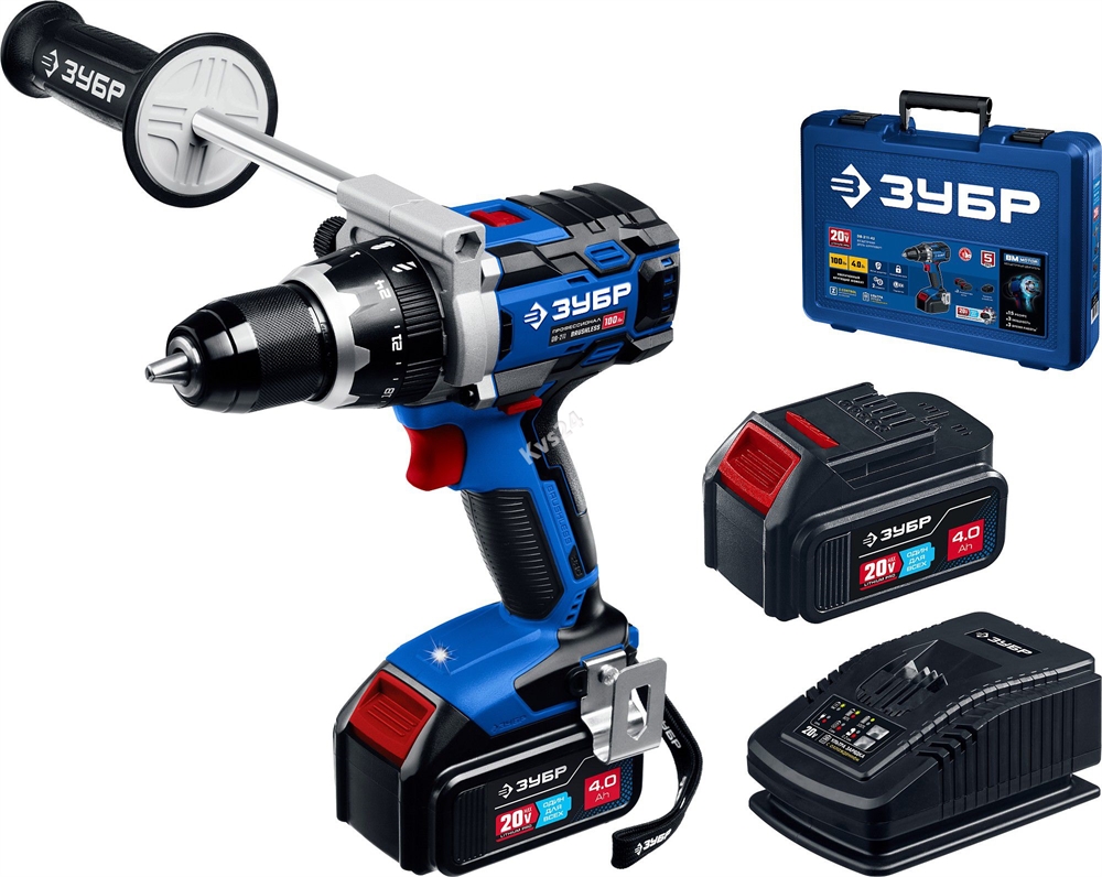 ЗУБР  Т7, 20 В, 100 Н·м, 2 АКБ (4 А·ч), бесщеточная дрель-шуруповерт, кейс, Профессионал (DB-211-42) DB-211-42