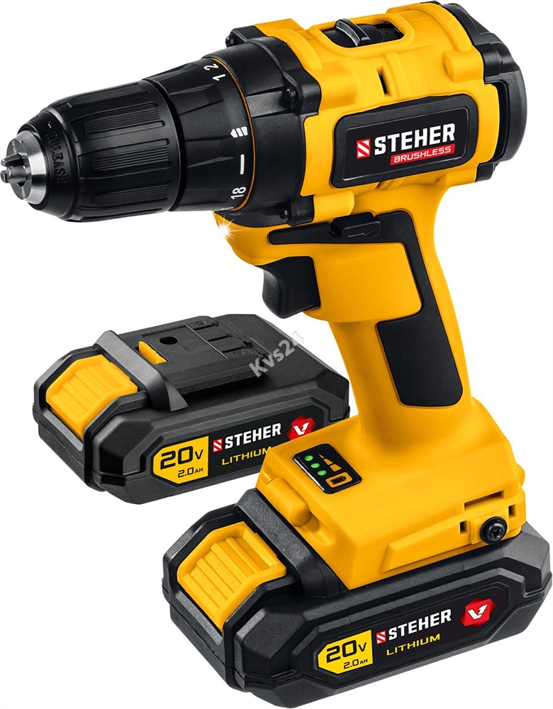 STEHER  V1, 20 В, 45 Н·м, 2 АКБ (2 А·ч), бесщеточная дрель-шуруповерт, кейс (CDB-200-2) CDB-200-2