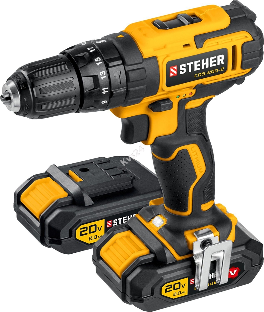 STEHER  V1, 20 В, 40 Н·м, 2 АКБ (2 А·ч), ударная дрель-шуруповерт, кейс (CDS-200-2) CDS-200-2