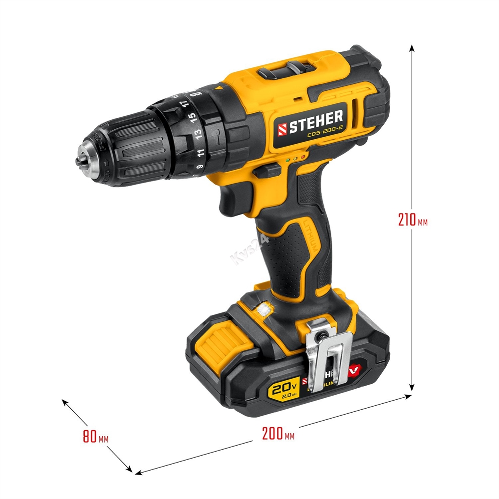 STEHER  V1, 20 В, 40 Н·м, 2 АКБ (2 А·ч), ударная дрель-шуруповерт, кейс (CDS-200-2) CDS-200-2