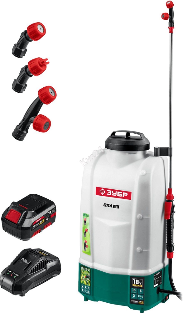 ЗУБР  15 л, 1 АКБ 4 А·ч, аккумуляторный опрыскиватель (ОПЛ-15-41) ОПЛ-15-41