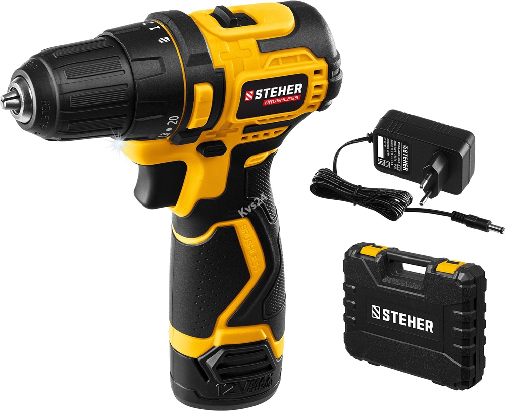 STEHER  12 В, 35 Н·м, 1 АКБ (2 А·ч), бесщеточная дрель-шуруповерт, кейс (CDB-120-1) CDB-120-1