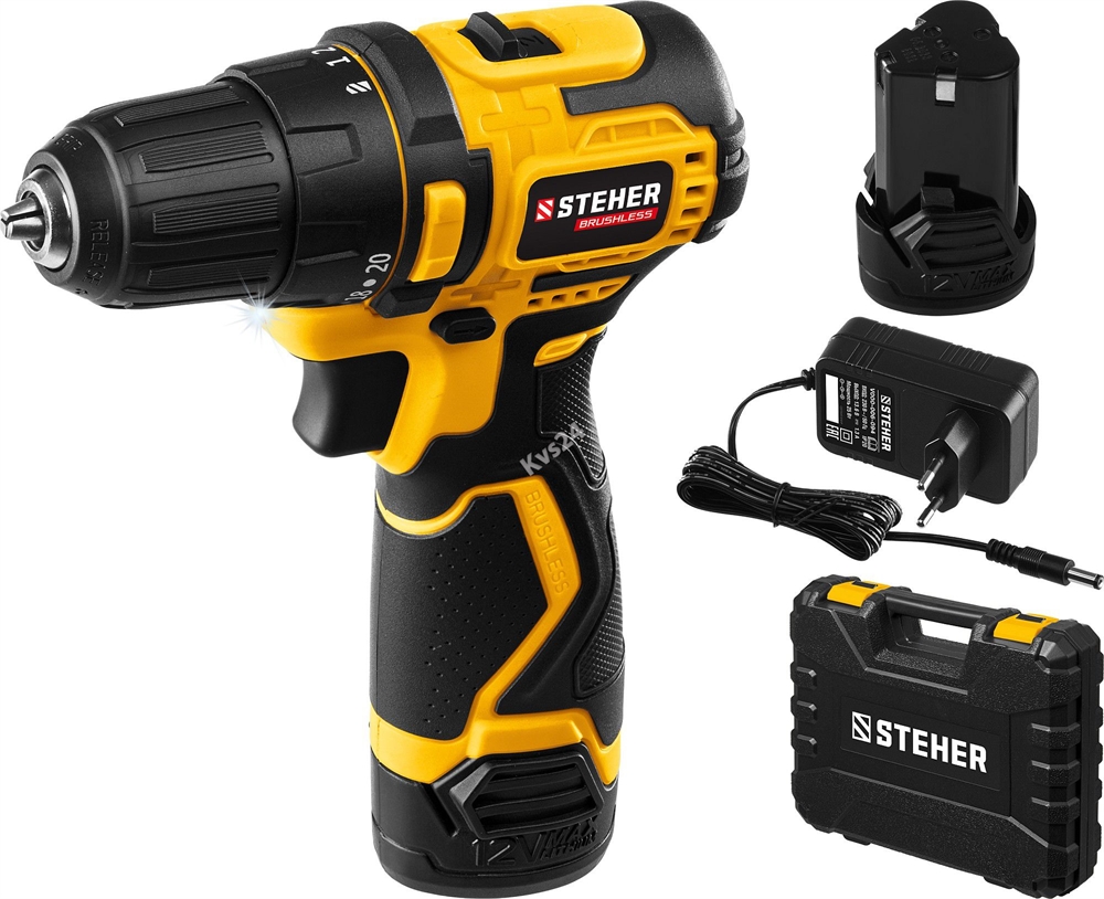 STEHER  12 В, 35 Н·м, 2 АКБ (2 А·ч), бесщеточная дрель-шуруповерт, кейс (CDB-120-2) CDB-120-2