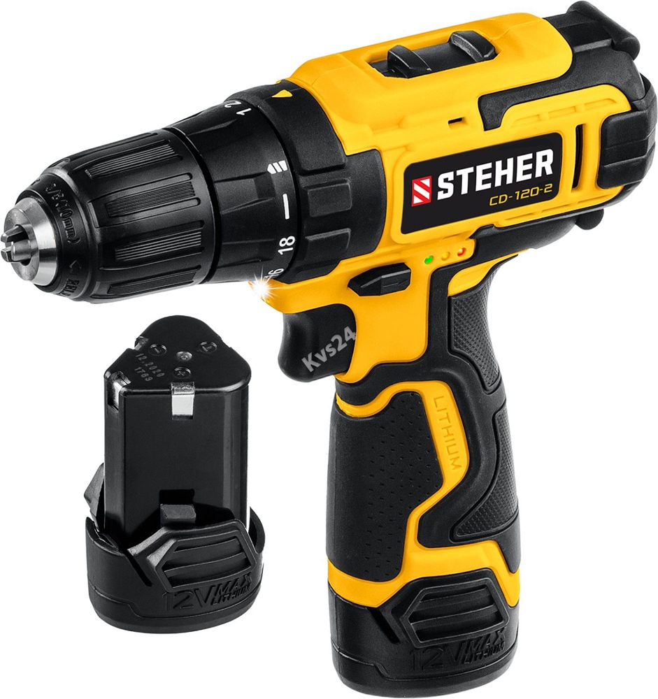 STEHER  12 В, 30 Н·м, 2 АКБ (2 А·ч), дрель-шуруповерт, кейс (CD-120-2) CD-120-2