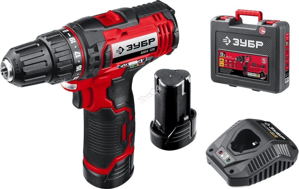 ЗУБР  С1-12, 12 В, 30 Н·м, 2 АКБ (2 А·ч), дрель-шуруповерт, кейс (ДШЛ-125-22) ДШЛ-125-22