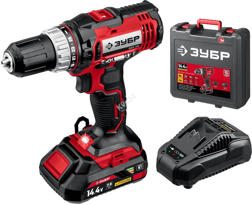 ЗУБР  С1, 14.4 В, 35 Н·м, 1 АКБ (2 А·ч), дрель-шуруповерт, кейс (ДШЛ-145-21) ДШЛ-145-21