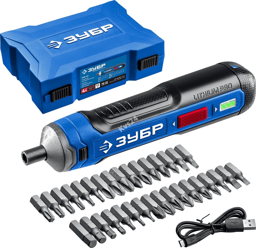 ЗУБР  ZUBR GO 4 Vmax, аккумуляторная отвертка, кейс, 33 биты, Профессионал (PSD-4S) PSD-4S