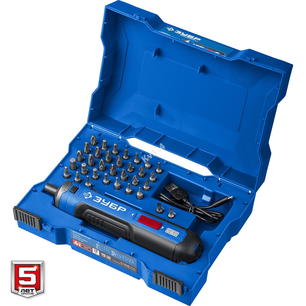 ЗУБР  ZUBR GO 4 Vmax, аккумуляторная отвертка, кейс, 33 биты, Профессионал (PSD-4S) PSD-4S