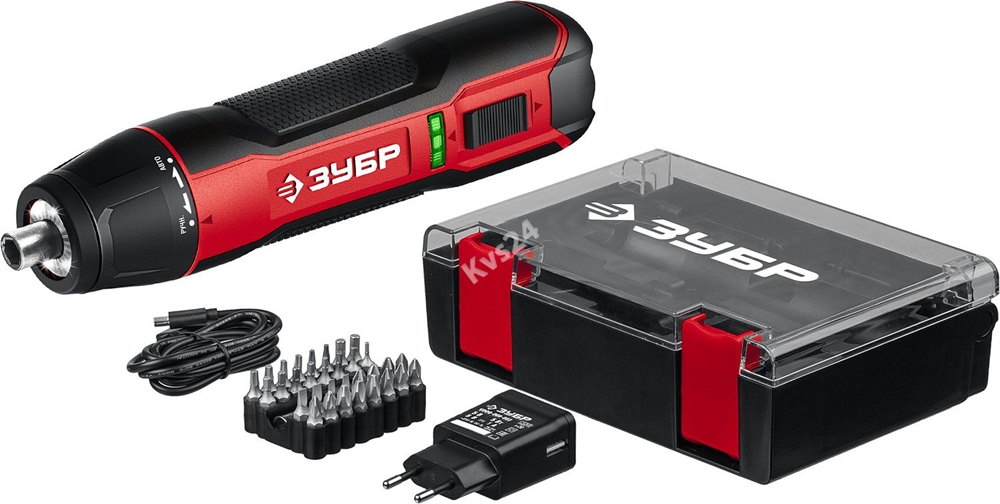 ЗУБР  3.6 В, аккумуляторная отвертка, кейс, 33 биты, Профессионал (ЗО-4 КН33) ЗО-4 КН33