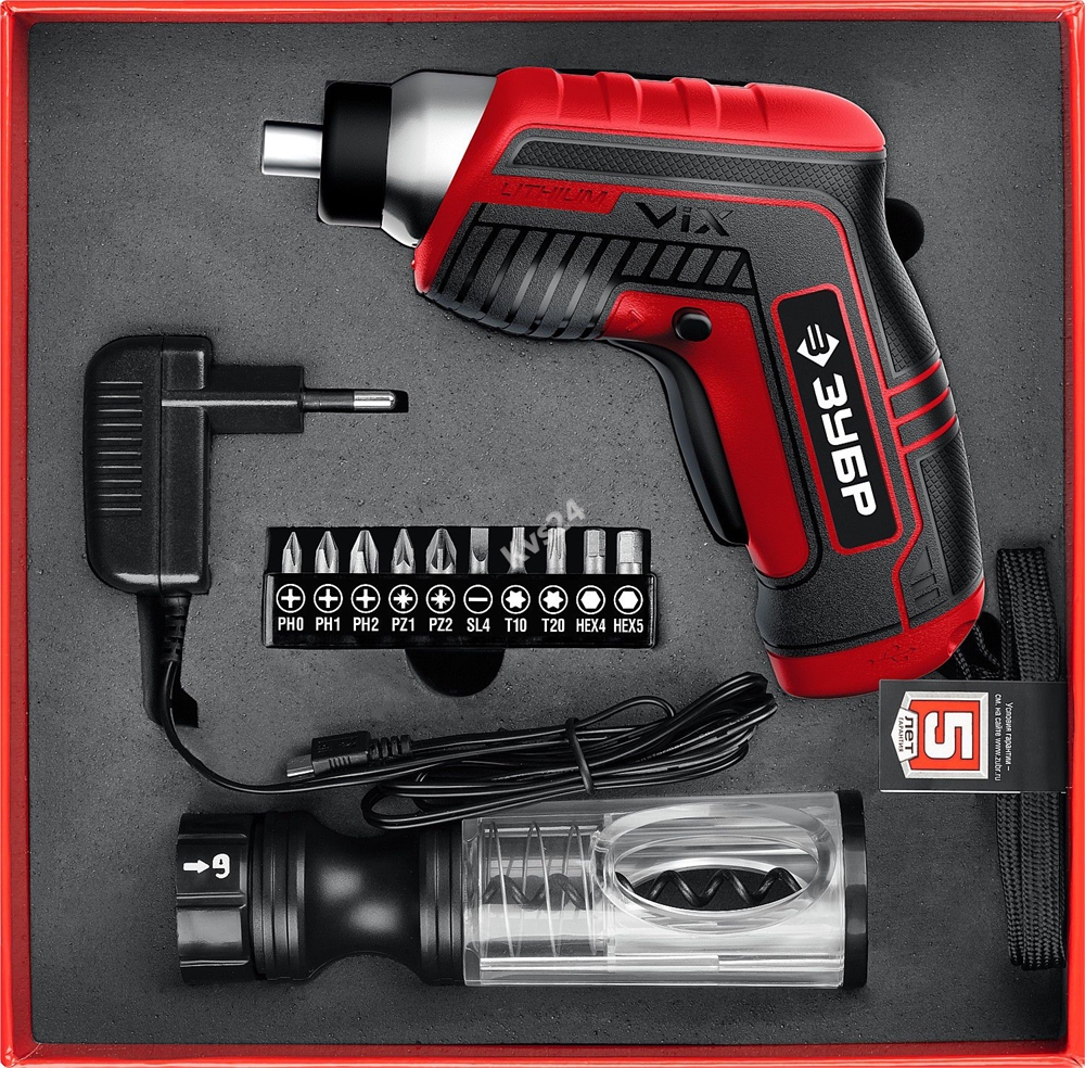 ЗУБР  ViX 3.6 В, аккумуляторная отвертка, 10 бит, насадка штопор (ЗО-Е-3.6 ЛиМ1) ЗО-Е-3.6 ЛиМ1