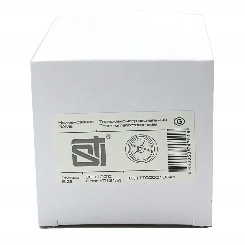 Термоманометр аксиальный STI ∅63 120°C 6 bar УП (G½") т тт000018941