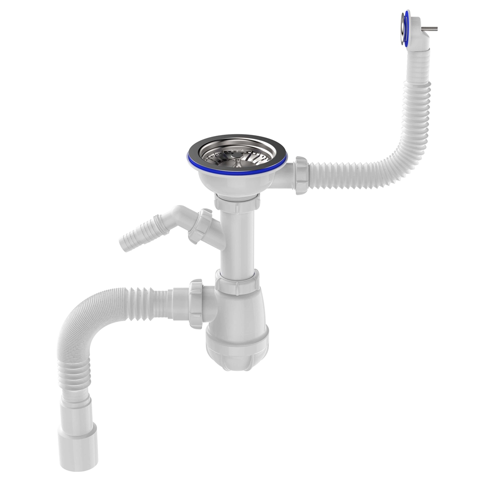 B0140 Сифон для мойки 3½"х40 с круглым переливом, отводом для стир. маш. и гофротрубой 40х40-50 т тт000017775