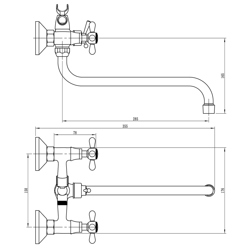 Смеситель универсальный Ligeya S22-065 с круглым изливом и переключателем для душа т тт000014631