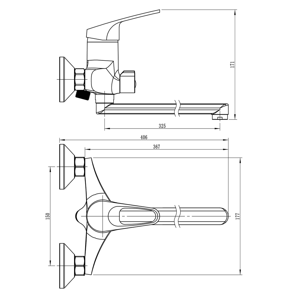 Смеситель универсальный L2227 с плоским изливом и переключателем для душа Ligeya т тт000014644
