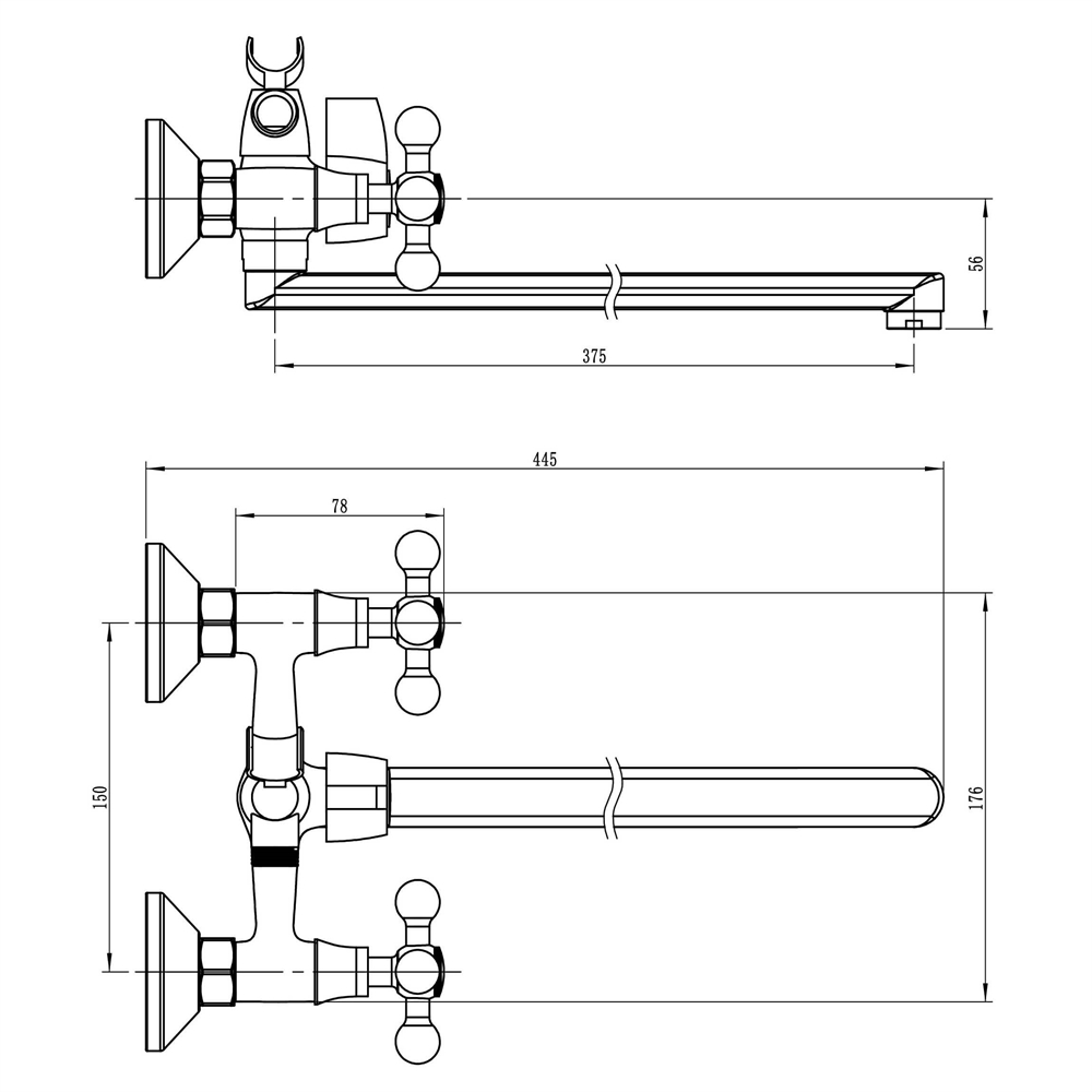 Смеситель универсальный Ligeya L2361 с плоским изливом и переключателем для душа т тт000014645