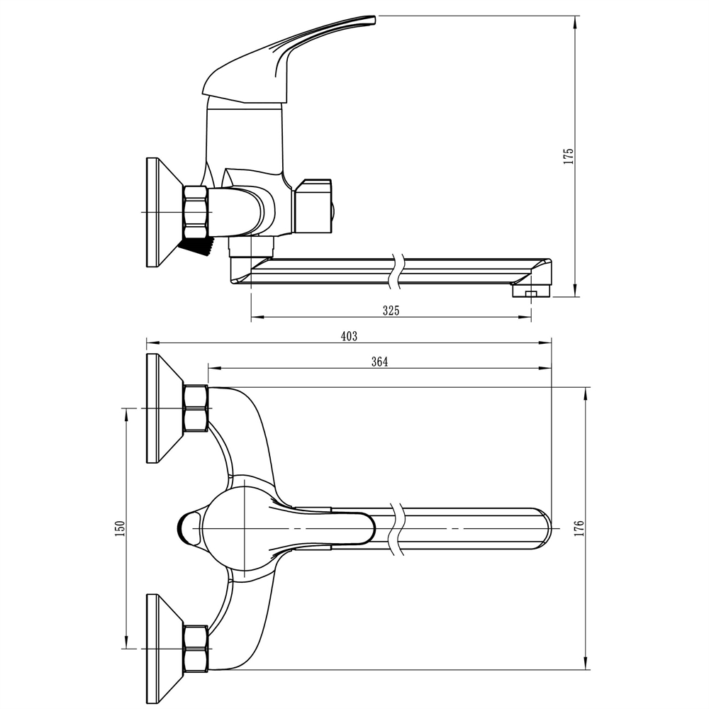 Смеситель универсальный Ligeya S22-021 с плоским изливом и переключателем для душа т тт000014667