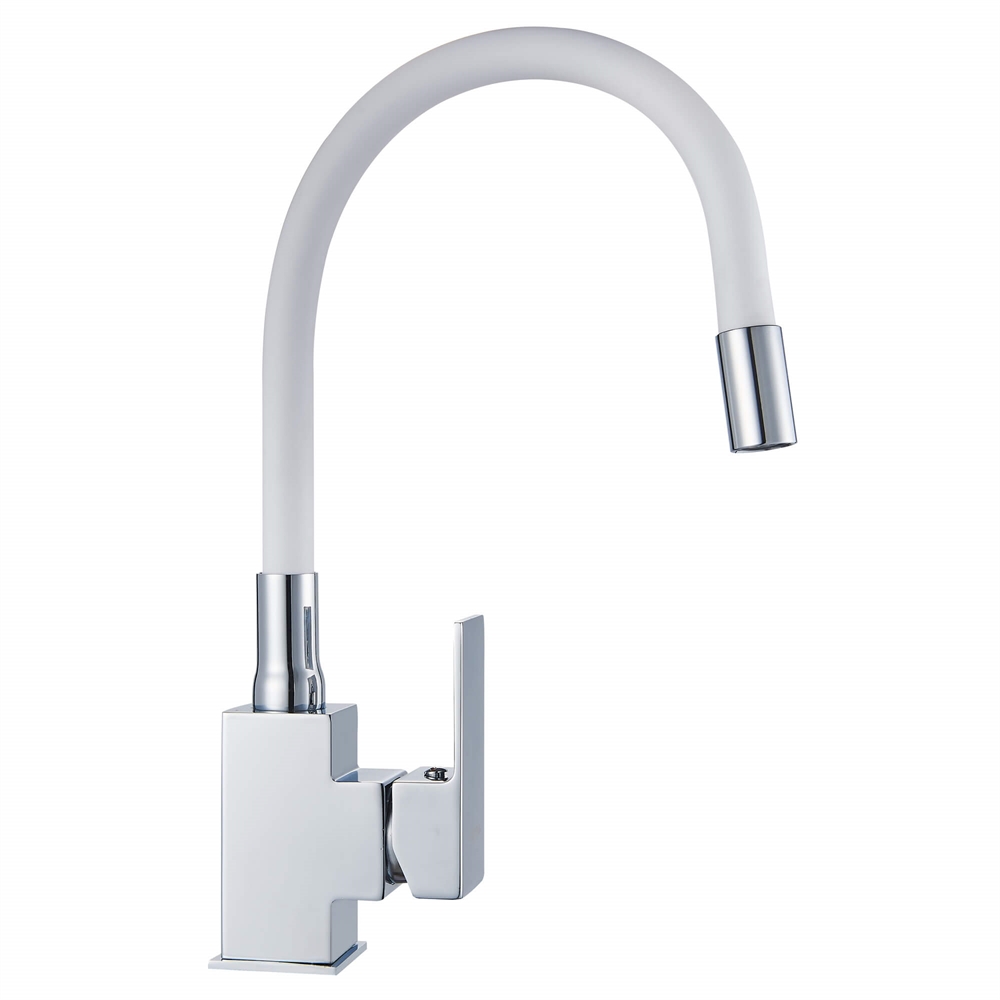 Смеситель для кухни Ligeya L7002 одноручный с белым гибким изливом, нерж. т тт000020030