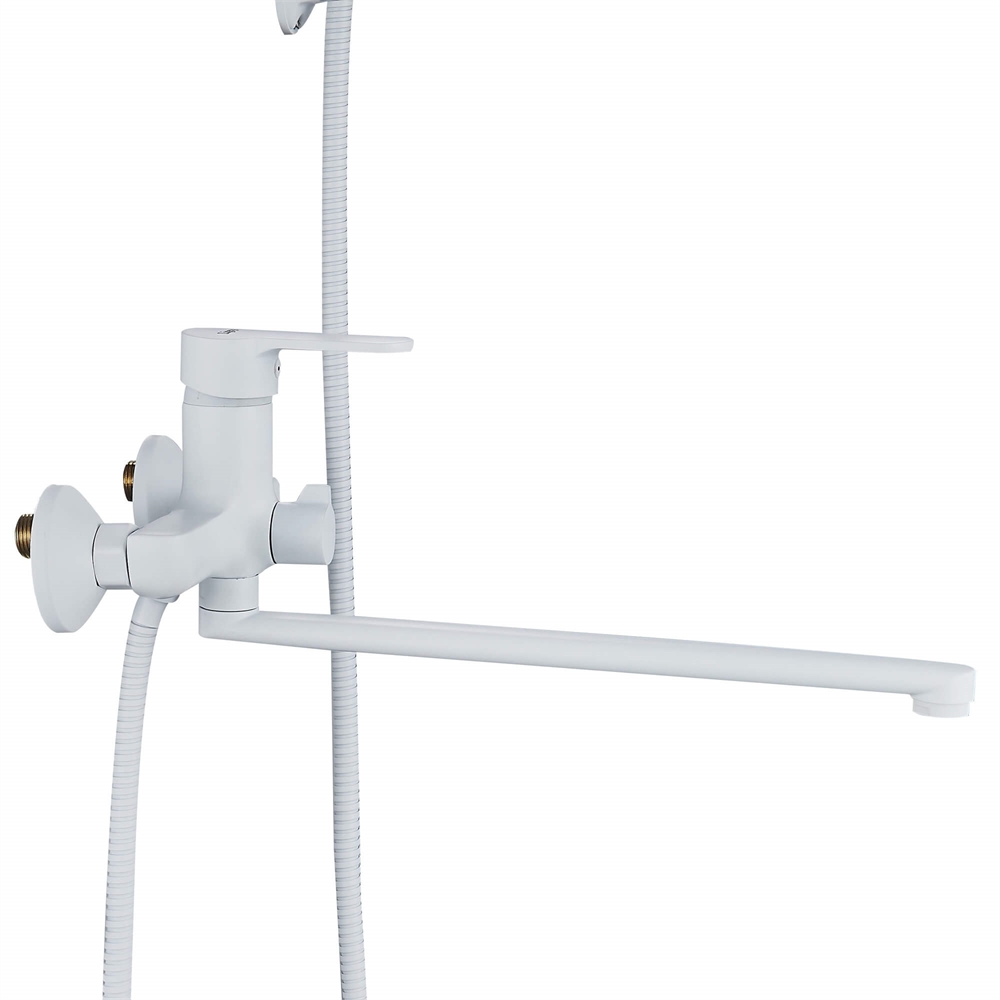 Смеситель для ванны Ligeya L9002W с душем одноручный с длинным изливом белый т тт000020038