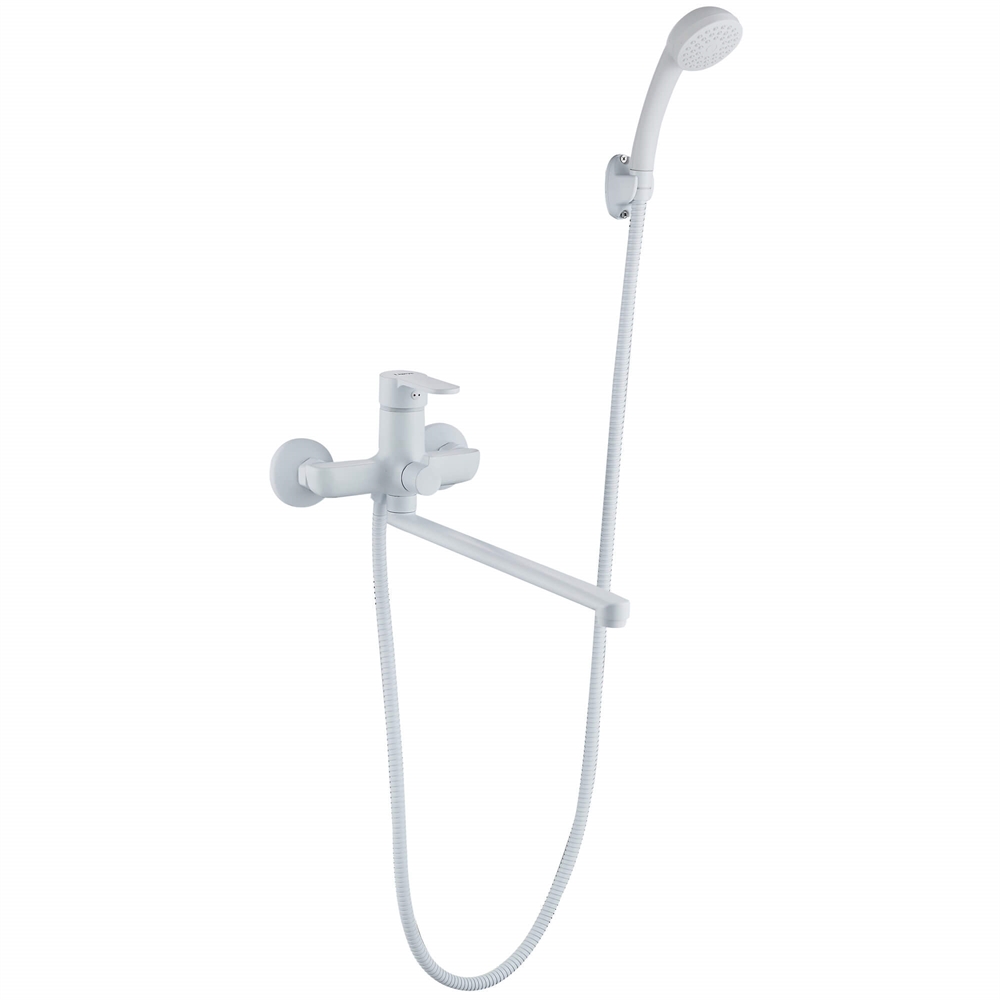 Смеситель для ванны Ligeya L9002W с душем одноручный с длинным изливом белый т тт000020038