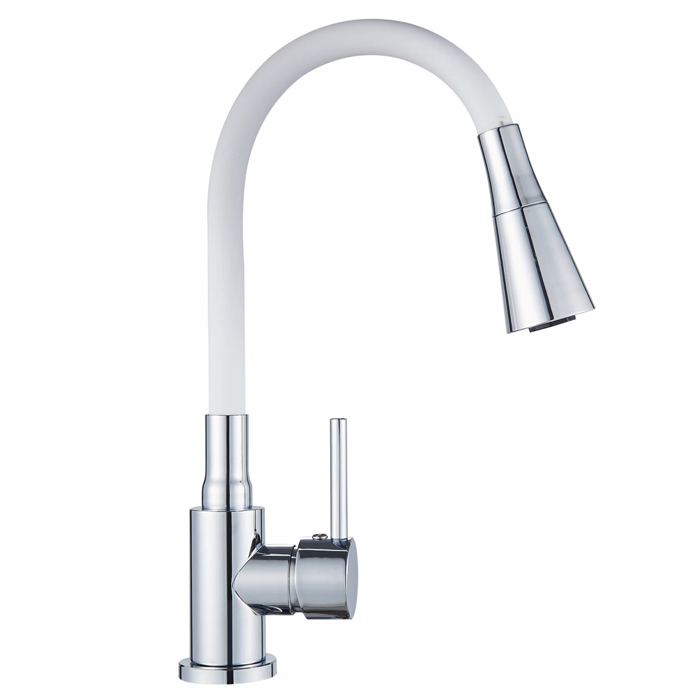 Смеситель для кухни Ligeya L7008 одноручный с белым гибким изливом, 2-х режим. лейка, нерж. т тт000020048