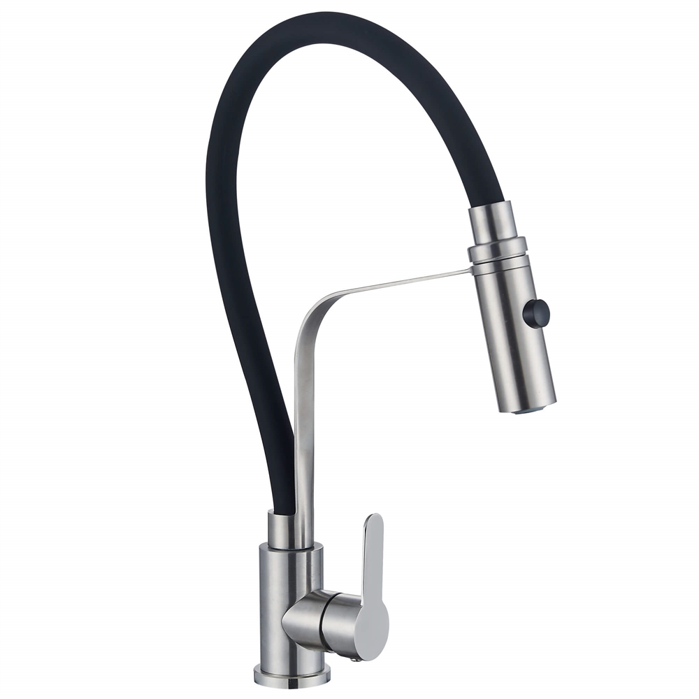 Смеситель для кухни Ligeya S3029 одноручный с гибким черным изливом, 2-х режим. лейка, нерж. т тт000020057