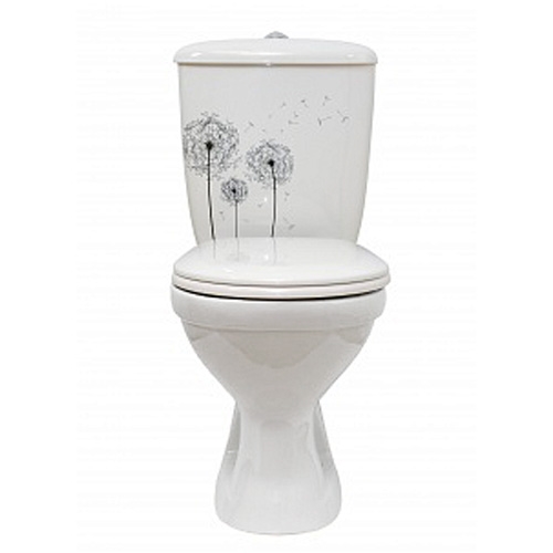 Унитаз-компакт ОК Суперкомпакт Стандарт декор «Одуванчик» (арматура и сиденье, косой выпуск) т cт000073539