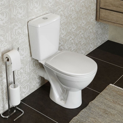 Унитаз-компакт Rosa Соло Люкс белый, микролифт (арматура и сиденье, горизонт. выпуск) т cт000116928