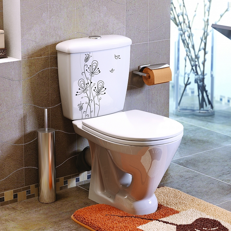 Унитаз-компакт ОК Радуга Стандарт декор «Цветы» (арматура, гофра и сиденье, косой выпуск) т тт000017382