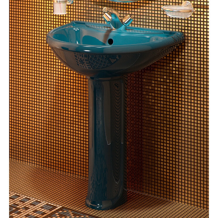 Умывальник ОК Престиж 63 Стандарт зелёный (с переливом и пьедесталом) т тт000016717