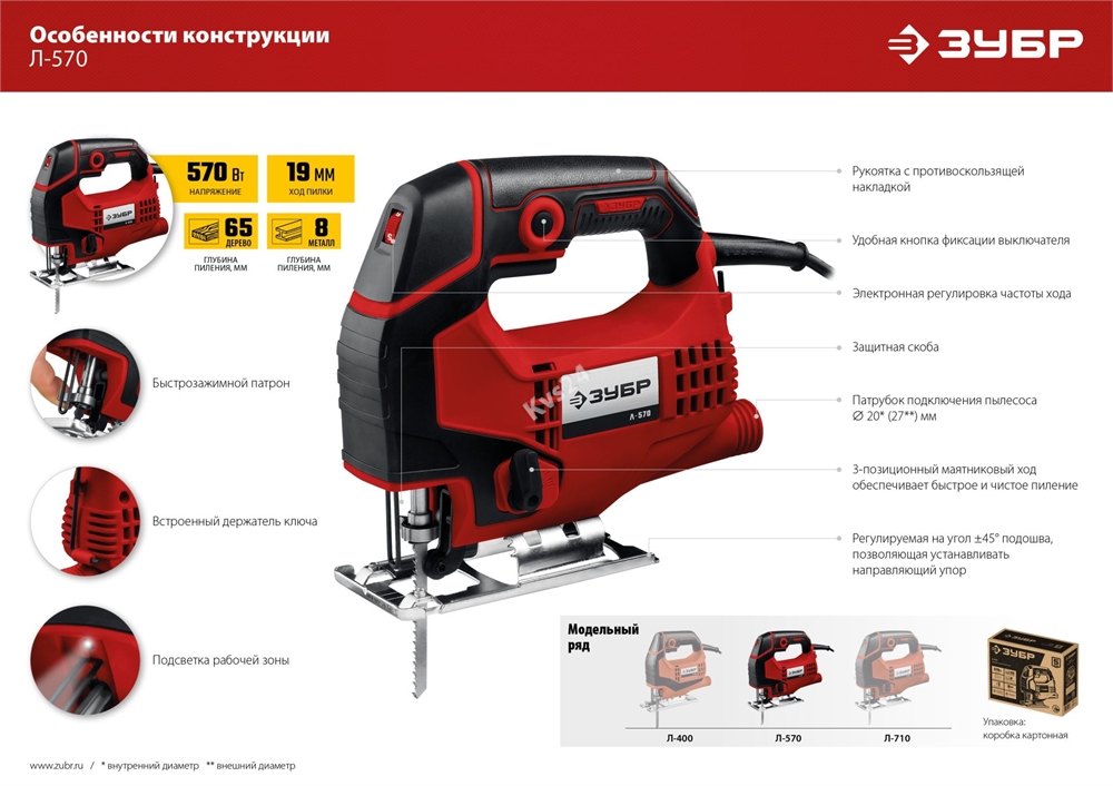 ЗУБР  570 Вт, 65 мм, электрический лобзик (Л-570) Л-570