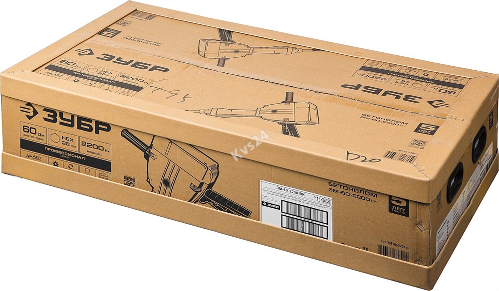 ЗУБР  Бетонолом, 60 Дж, 2200 Вт, АВТ, отбойный молоток HEX-28, Профессионал (ЗМ-60-2200 ВК) ЗМ-60-2200 ВК