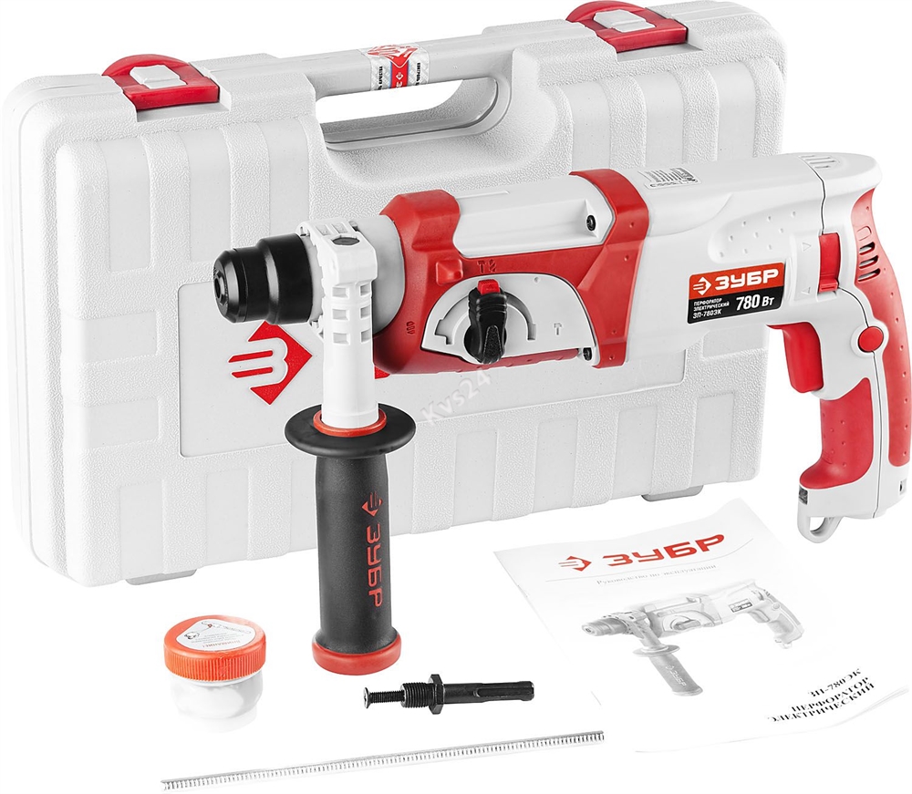 Перфоратор ЗУБР SDS-plus, реверс, 3 Дж, 0-1100 об/мин, 0-4500 уд/мин, 780Вт, кейс ЗП-780ЭК