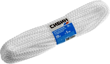 СИБИН  5 мм, 20 м, вязаный, с сердечником, белый, полипропиленовый шнур (50255) 50255