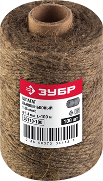 ЗУБР  100 м, d 1.4 мм, 1250 текс, 13.5 кгс, льнопеньковый шпагат (50110-100) 50110-100