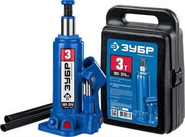 ЗУБР  3 т, 194 - 372 мм, бутылочный гидравлический домкрат в кейсе, Профессионал (43060-3-K) 43060-3-K_z01