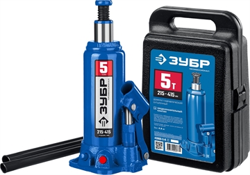ЗУБР  5 т, 216 - 413 мм, бутылочный гидравлический домкрат в кейсе, Профессионал (43060-5-K) 43060-5-K_z01