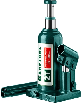 KRAFTOOL  DOUBLE RAM, 2 т, 170 - 380 мм, с увеличенным подъемом, двухштоковый бутылочный домкрат  (43463-2) 43463-2