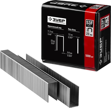 ЗУБР  тип 20GA (53F/D/056) 22 мм, 5000 шт, скобы для степлера, Профессионал (31950-22) 31950-22