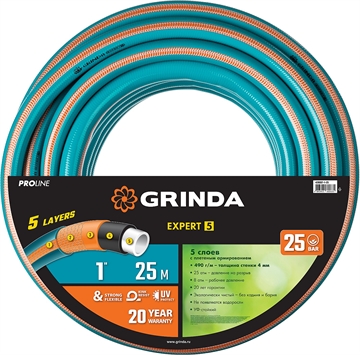 GRINDA  EXPERT 5, 1″ 25 м, 25 атм, пятислойный, текстильное армирование, поливочный шланг, PROLine (429007-1-25) 429007-1-25
