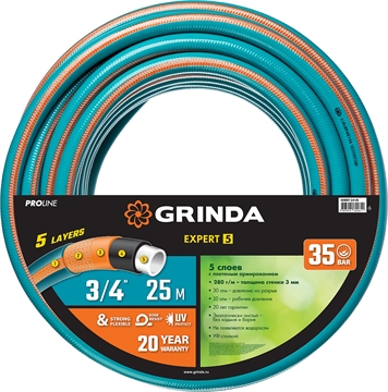 GRINDA  EXPERT 5, 3/4″ 25 м, 30 атм, пятислойный, текстильное армирование, поливочный шланг, PROLine (429007-3/4-25) 429007-3/4-25
