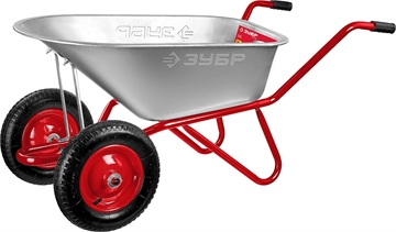 ЗУБР  Т-21, 90 л, 180 кг, двухколесная, оцинкованная сталь, стальные опоры и ось, садово-строительная тачка (39952) 39952