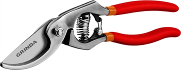 GRINDA  G-7, 210 мм, высокоуглеродистая сталь, направленное под углом лезвие, цельнокованый, покрытие ПВХ, плоскостной секатор (423107) 423107