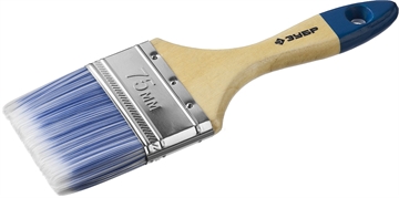 ЗУБР  АКВА, 75 мм, 3″, светлая искусственная щетина, деревянная ручка, для воднодисперсионных и акриловых ЛКМ, плоская кисть (4-01007-075) 4-01007-075