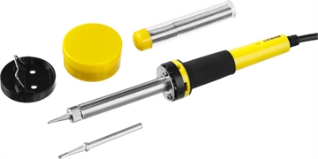 STAYER  PROTerm, 40 Вт, с 2к рукояткой, конус, подставка + припой + сменное жало + канифоль, набор для паяльных работ, Professional (55312-40-H5) 55312-40-H5